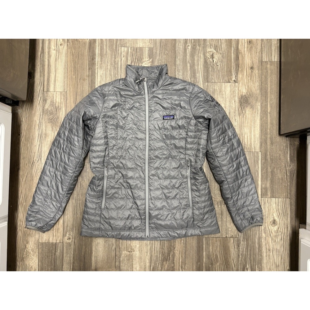 Patagonia Womens Nano Puff Jacket Silver Gray Quilted Winter Coat XL 84217